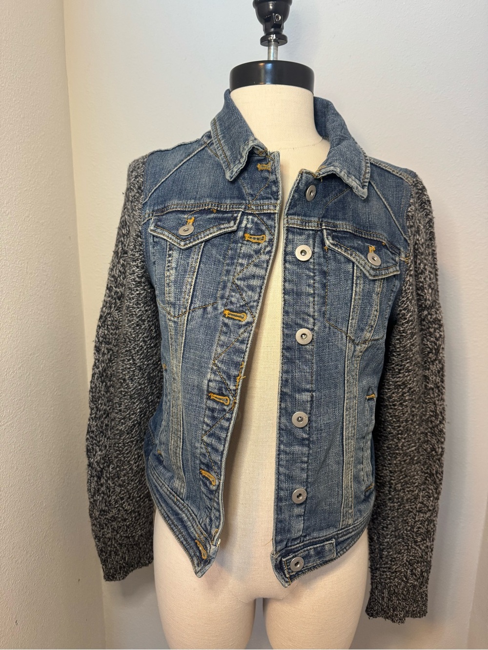 Pilcro and the Letterpress Anthropologie Sweater-Sleeved Denim Jacket - Picture 3 of 9